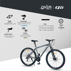Bicicleta de Montaña Overtech R29 Q5 21v Freno de disco Shimano 12x