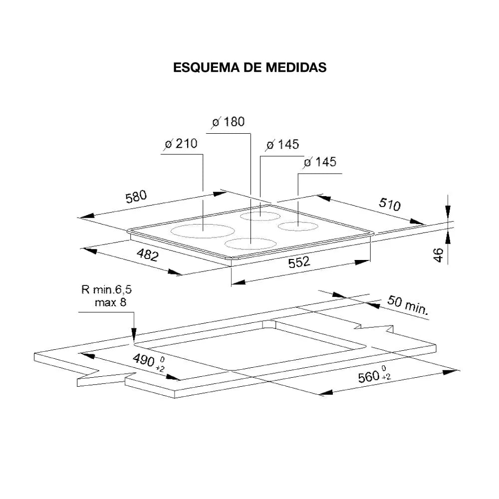 Anafe Whirlpool Eléctrico Vitroceramico Negro 60 cm