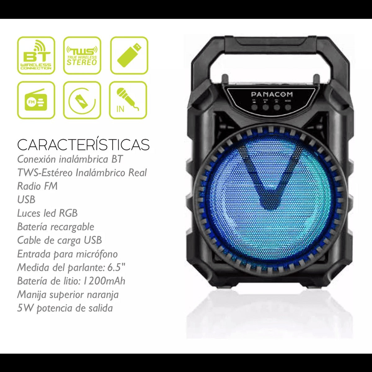 Parlante Portatil Panacom SP-3053 Bluetooth Recargable