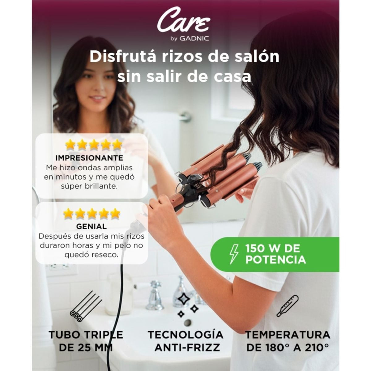 Buclera De Pelo Gadnic B3000 Rizador 3 Tubos 150W