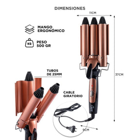 Buclera De Pelo Gadnic B3000 Rizador 3 Tubos 150W