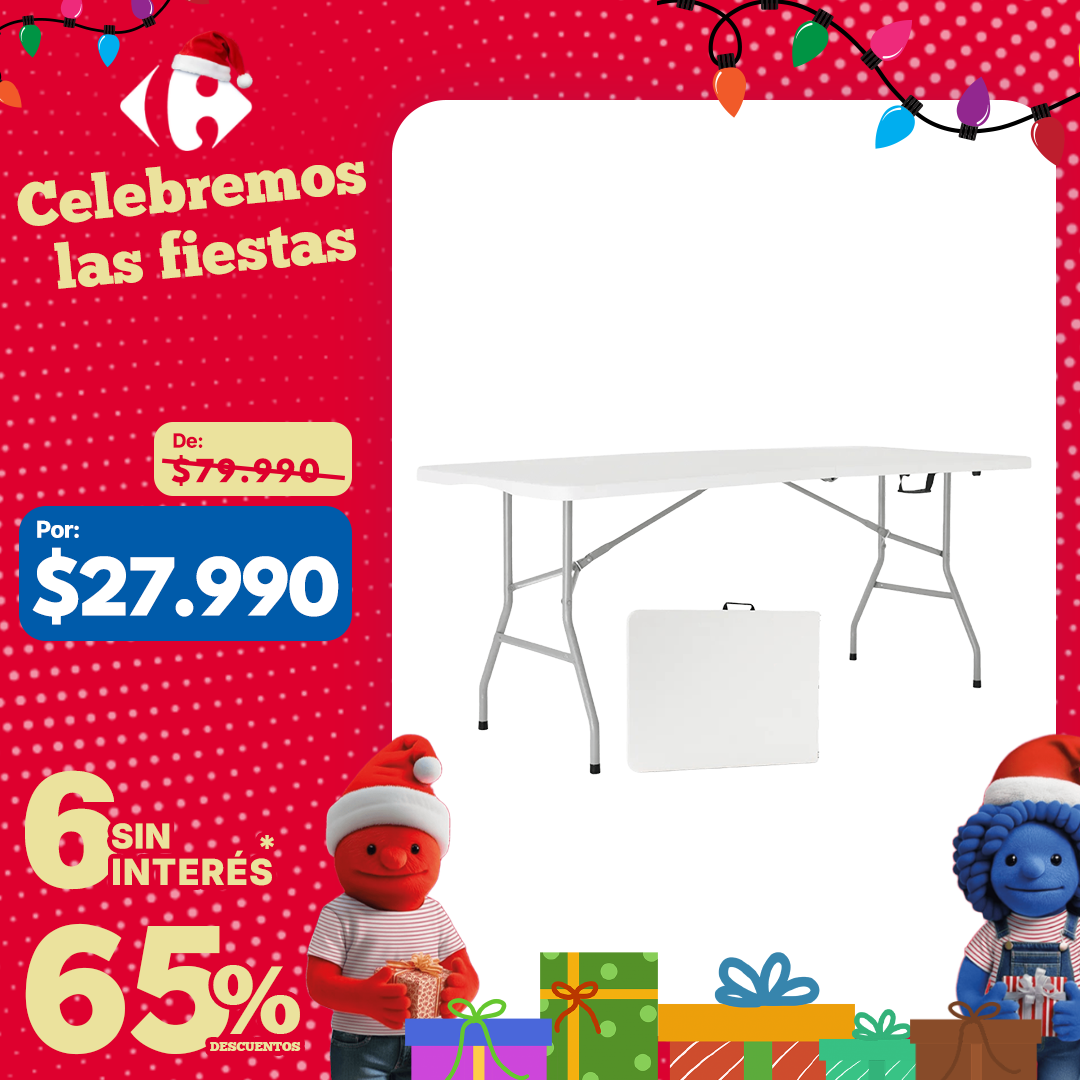 Mesa Plegable Valija 1.8 Mts Hogar Camping Jardín Reforzada Color Blanco