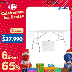 Mesa Plegable Valija 1.8 Mts Hogar Camping Jardín Reforzada Color Blanco