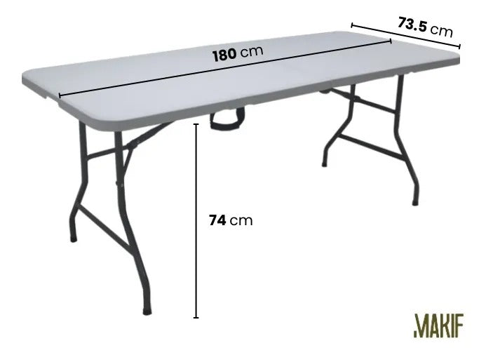 Mesa Plegable Valija 1.8 Mts Hogar Camping Jardín Reforzada Color Blanco